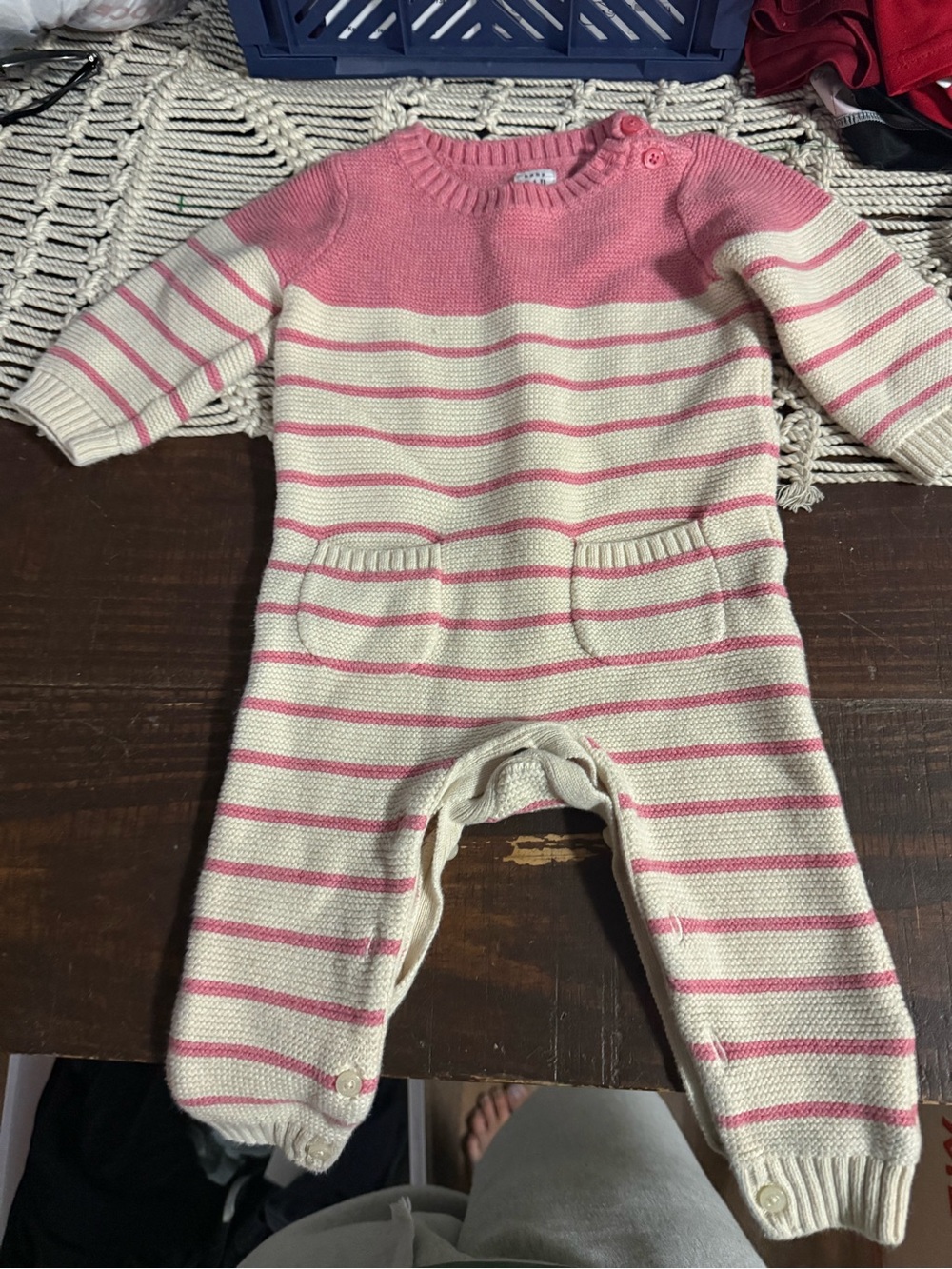 GAP Pink and Cream Striped Knit One-Piece Footie